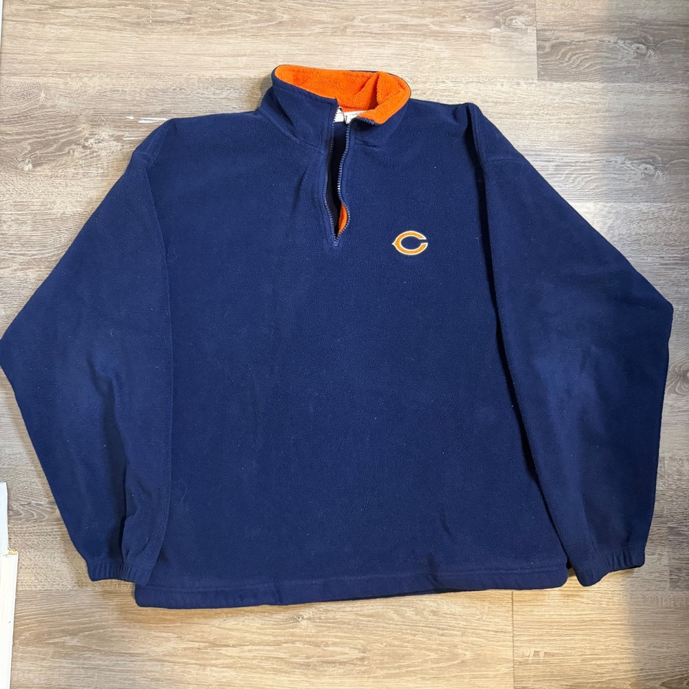Vintage 1999 Chicago Bears NFL Quarter Zip Fleece Navy Blue Mens Large Pullover